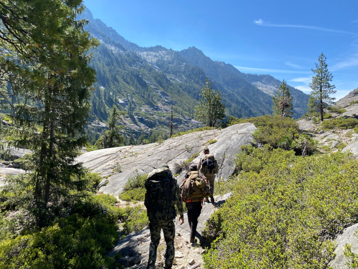 Three people hiking